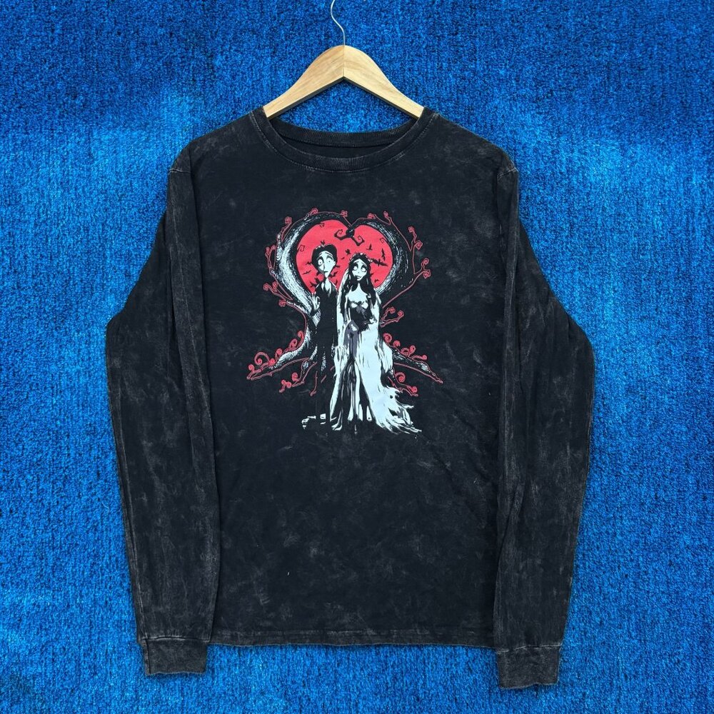 Tim Burtons Corpse Bride Graphic Mineral Wash Long Sleeve Shirt Size Medium